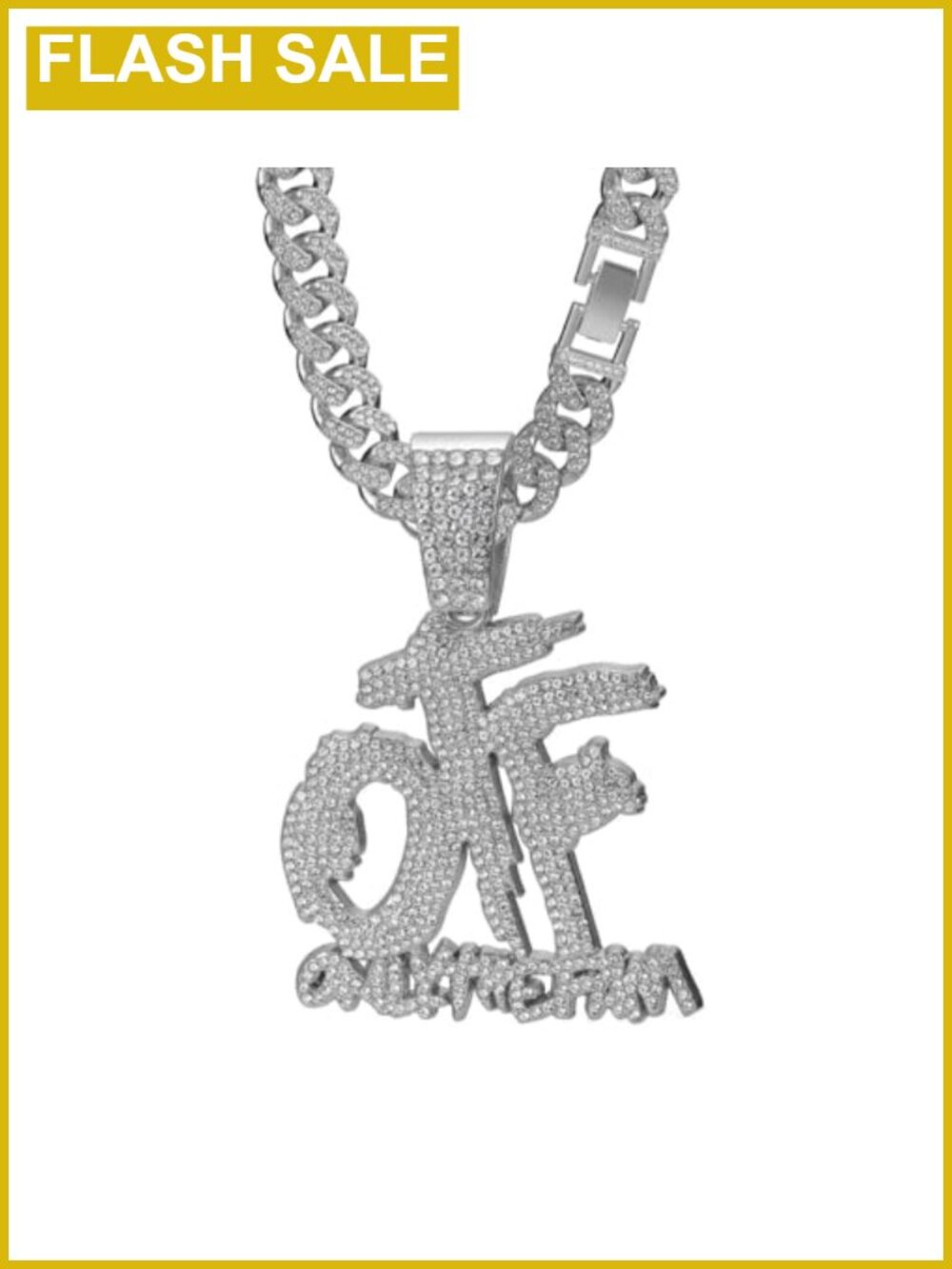 OTF Hip Hop Cuban Link Necklace Rhinestone Letter Pendant 23.62" 13mm Alloy